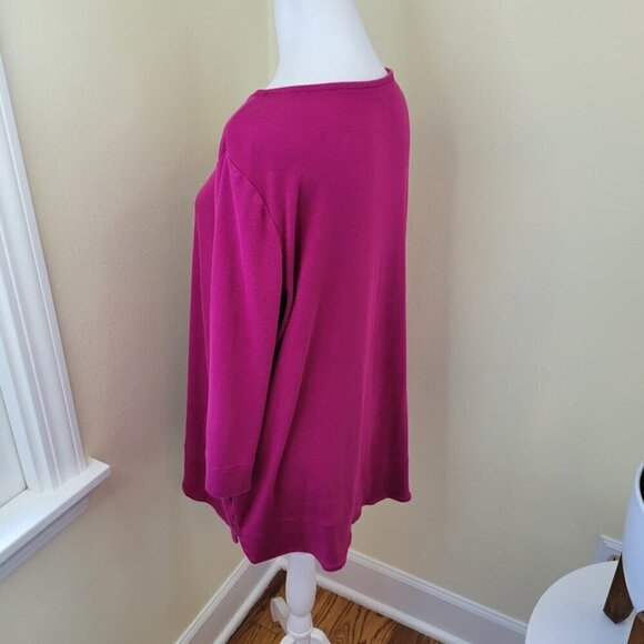 Chico's The Ultimate Tee SZ L Tunic Supima Cotton Long Sleeve Pocket Top Pink - Picture 4 of 13
